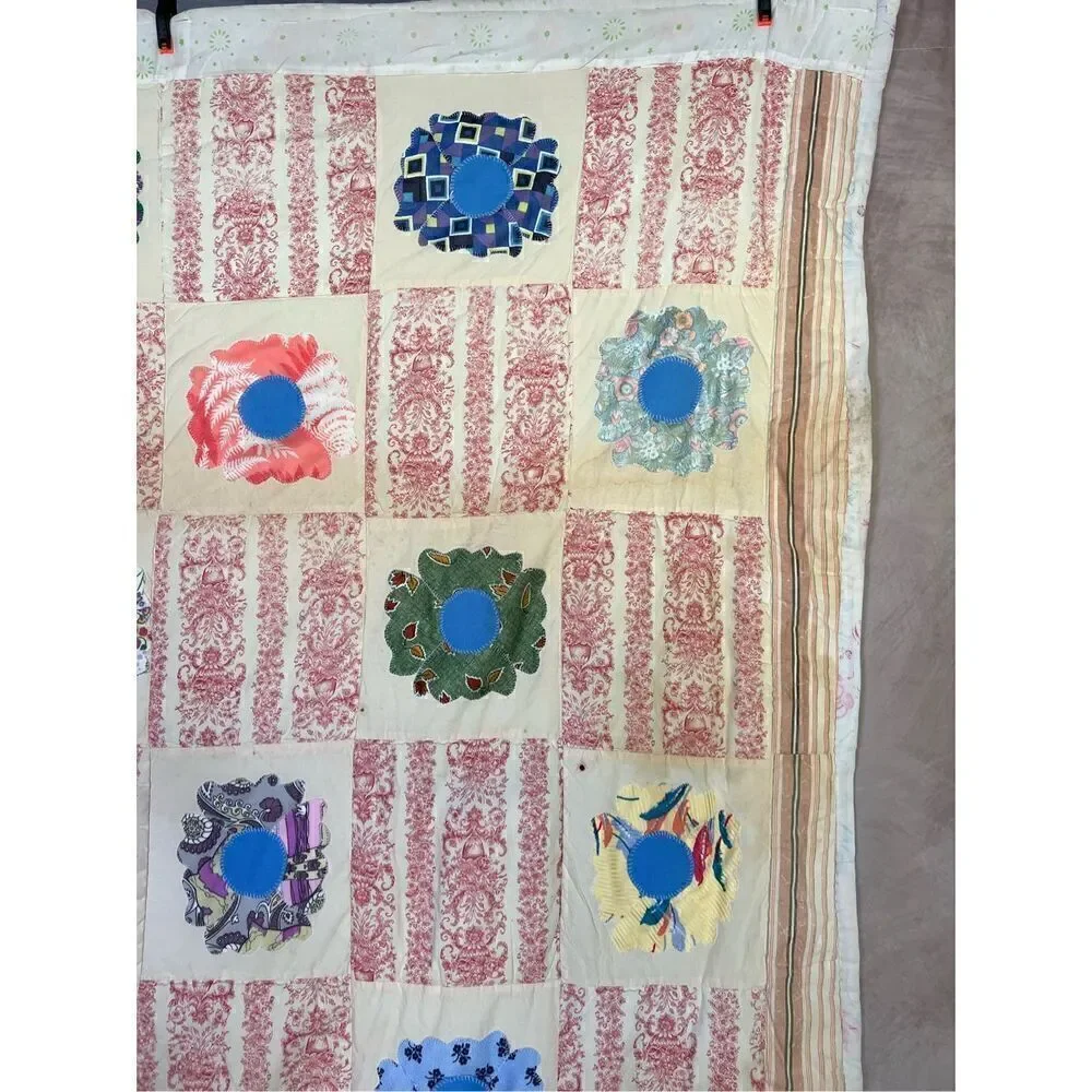 Vintage Handmade Flower Power Quilt